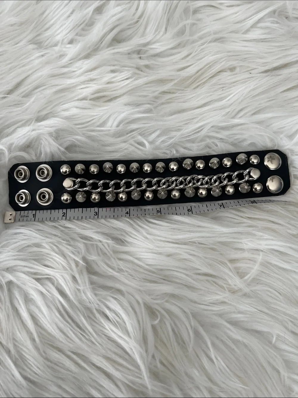 Black Studded Spike Chain Leather Bracelet - Unbranded